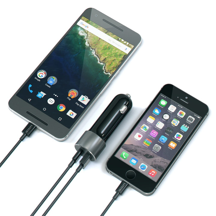 Satechi 72W USB-C PD Car Charger Bring your devices along for the ride with the Satechi 72W Type-C PD Car Charger. Using the latest Power Delivery technology, the 72W Car Charger delivers up to 60W from its USB-C port to fast charge compatible laptops, ta
