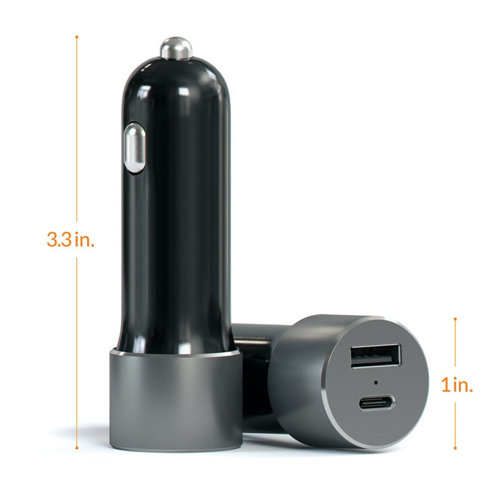 Satechi 72W USB-C PD Car Charger Bring your devices along for the ride with the Satechi 72W Type-C PD Car Charger. Using the latest Power Delivery technology, the 72W Car Charger delivers up to 60W from its USB-C port to fast charge compatible laptops, ta