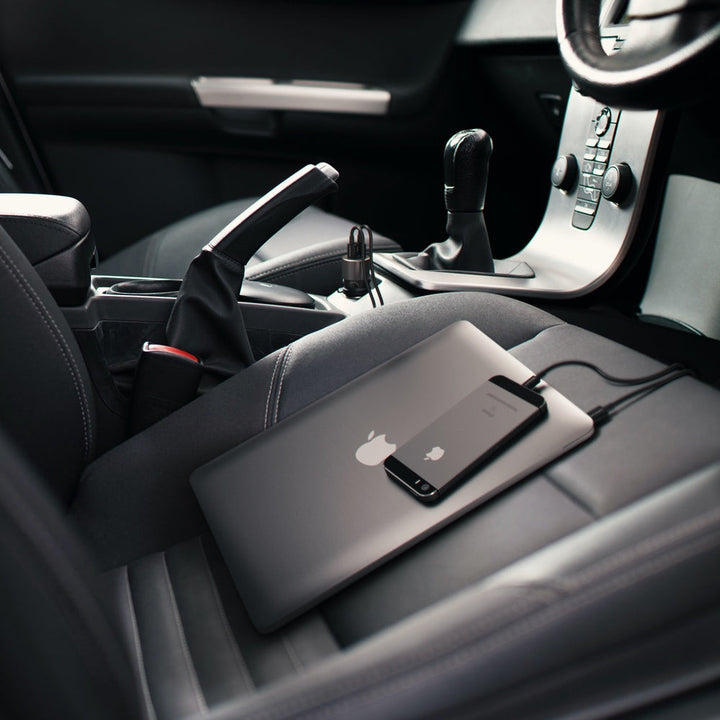 Satechi 72W USB-C PD Car Charger Bring your devices along for the ride with the Satechi 72W Type-C PD Car Charger. Using the latest Power Delivery technology, the 72W Car Charger delivers up to 60W from its USB-C port to fast charge compatible laptops, ta