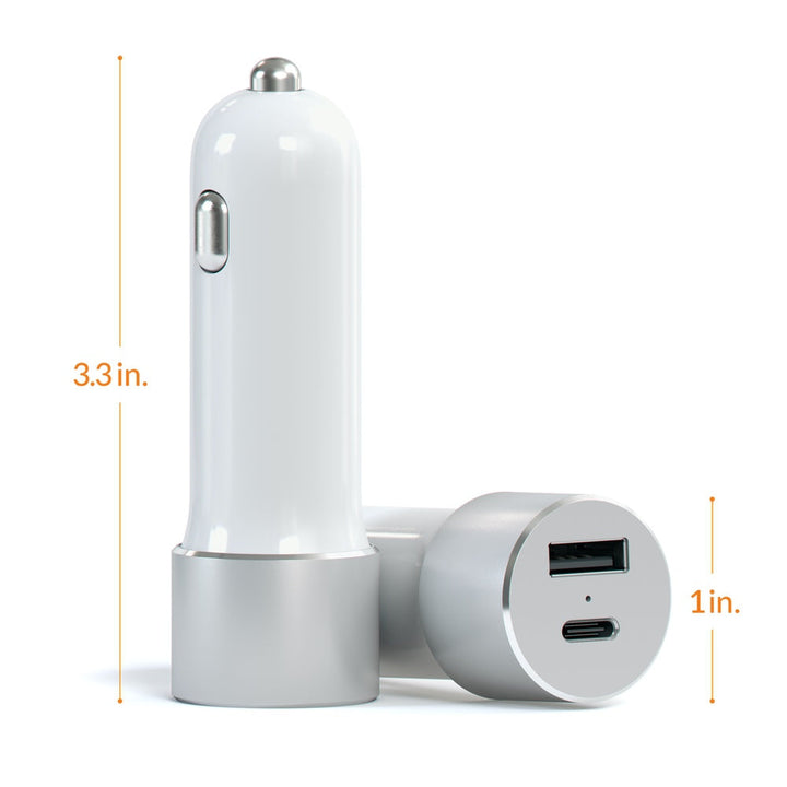 Satechi 72W USB-C PD Car Charger Bring your devices along for the ride with the Satechi 72W Type-C PD Car Charger. Using the latest Power Delivery technology, the 72W Car Charger delivers up to 60W from its USB-C port to fast charge compatible laptops, ta