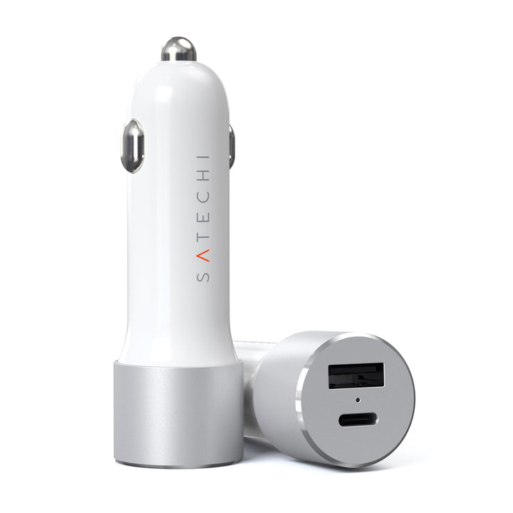 Satechi 72W USB-C PD Car Charger Bring your devices along for the ride with the Satechi 72W Type-C PD Car Charger. Using the latest Power Delivery technology, the 72W Car Charger delivers up to 60W from its USB-C port to fast charge compatible laptops, ta