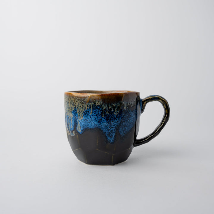 Bright blue drip glaze mug gift, 250ml, food safe for microwave and dishwasher use.
