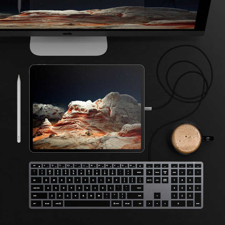 Satechi Slim W3 Wired USB-C Backlit Keyboard (Space Grey) Complete your modern desk space, while working remotely or from home, with the Satechi Slim W3 Wired Backlit Keyboard. Designed for Mac devices, the W3 Keyboard features an extended layout with a n