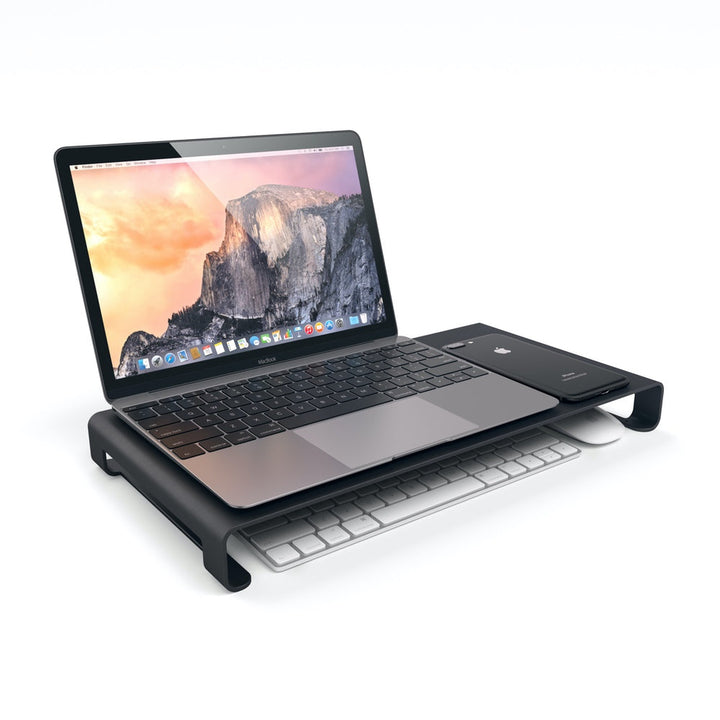 Satechi Slim Monitor Stand Convenient stand to raise monitors and maximise workspace Strong aluminium alloy to support monitors and more up to 14 kg Functional stand while supporting comfort and good posture Slim, modern design with metallic silver finish