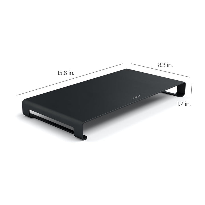 Satechi Slim Monitor Stand Convenient stand to raise monitors and maximise workspace Strong aluminium alloy to support monitors and more up to 14 kg Functional stand while supporting comfort and good posture Slim, modern design with metallic silver finish