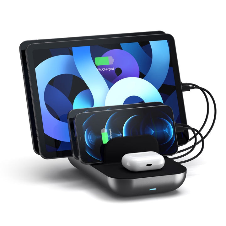 Satechi Dock5 Multi-Device Charging Station with Wireless Charging Create your own modern charging space while keeping all your electronics organised with the Satechi Dock5 Multi-Device Charging Station with Wireless Charging. Ideal for family homes, work