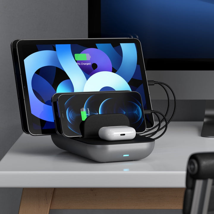 Satechi Dock5 Multi-Device Charging Station with Wireless Charging Create your own modern charging space while keeping all your electronics organised with the Satechi Dock5 Multi-Device Charging Station with Wireless Charging. Ideal for family homes, work