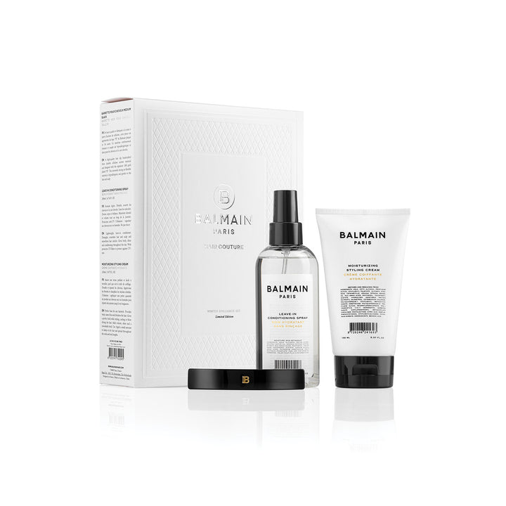 Balmain Limited Edition Brilliance Set with Leave-in Conditioner, Moisturizing Styling Cream, and Barrette pour Cheveux Medium.