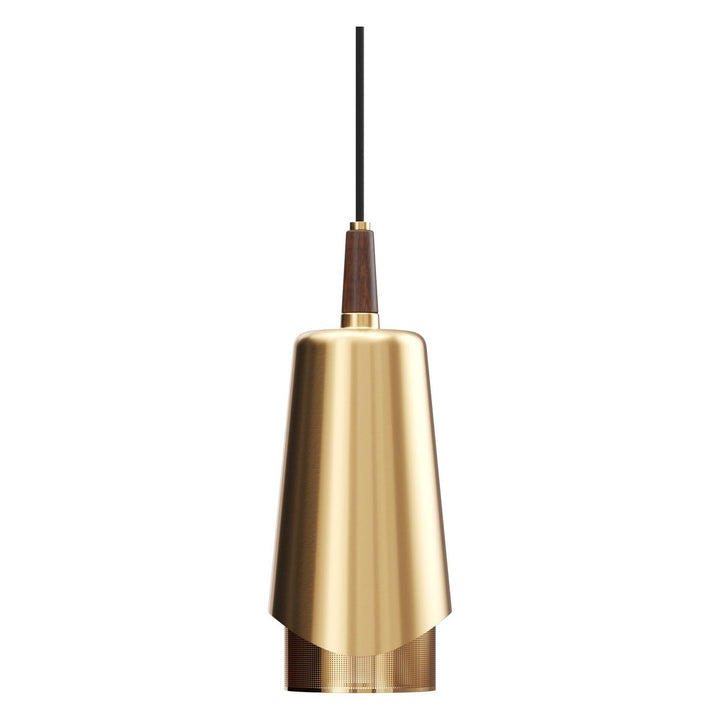 Umanoff Pendant Lamp - Set of 2 by Audo Copenhagen - Designed by Arthur Umanoff, this eponymous pendant light shines a light on the contrasts created when perfectly symmetrical, geometric brass and walnut wood components meet. The suspended design emits d