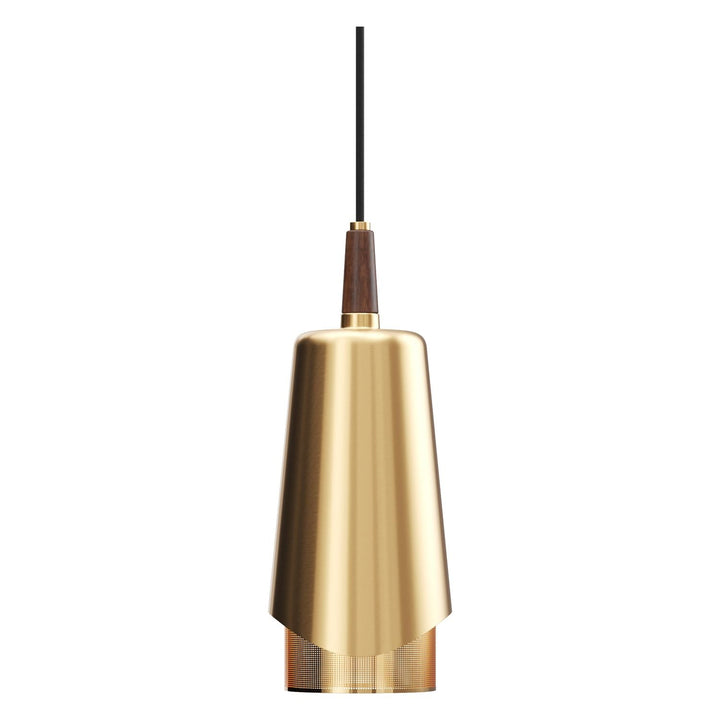 Umanoff Pendant Lamp - Set of 2 by Audo Copenhagen - Designed by Arthur Umanoff, this eponymous pendant light shines a light on the contrasts created when perfectly symmetrical, geometric brass and walnut wood components meet. The suspended design emits d