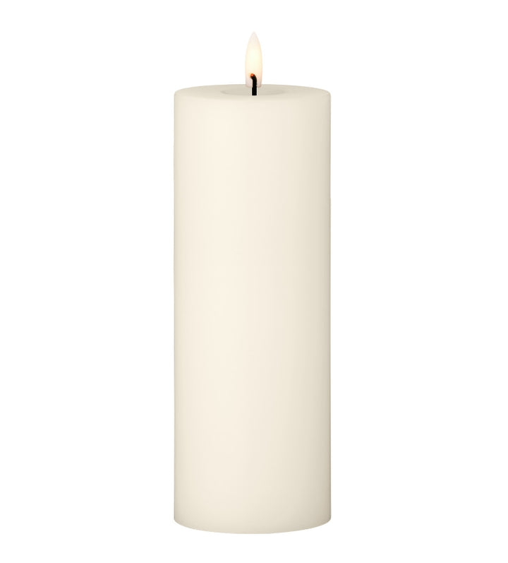 Ester & Erik LED Pillar Candle in cream color, featuring a lifelike glow for elegant ambiance.