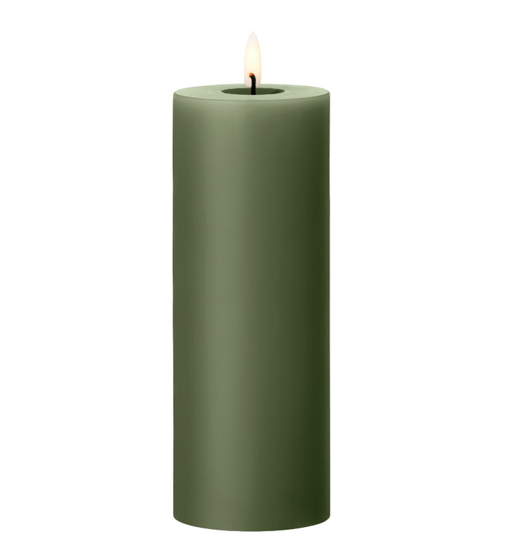 Ester & Erik LED Pillar Candle in green, featuring a lifelike glow for luxurious home decor.