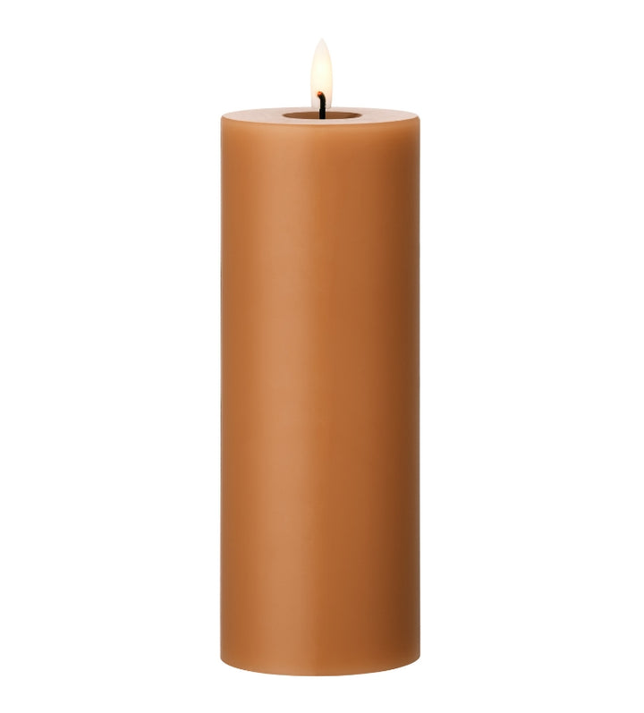 Ester & Erik LED pillar candle in amber, featuring a lifelike glow for elegant home decor. Perfect for any occasion.