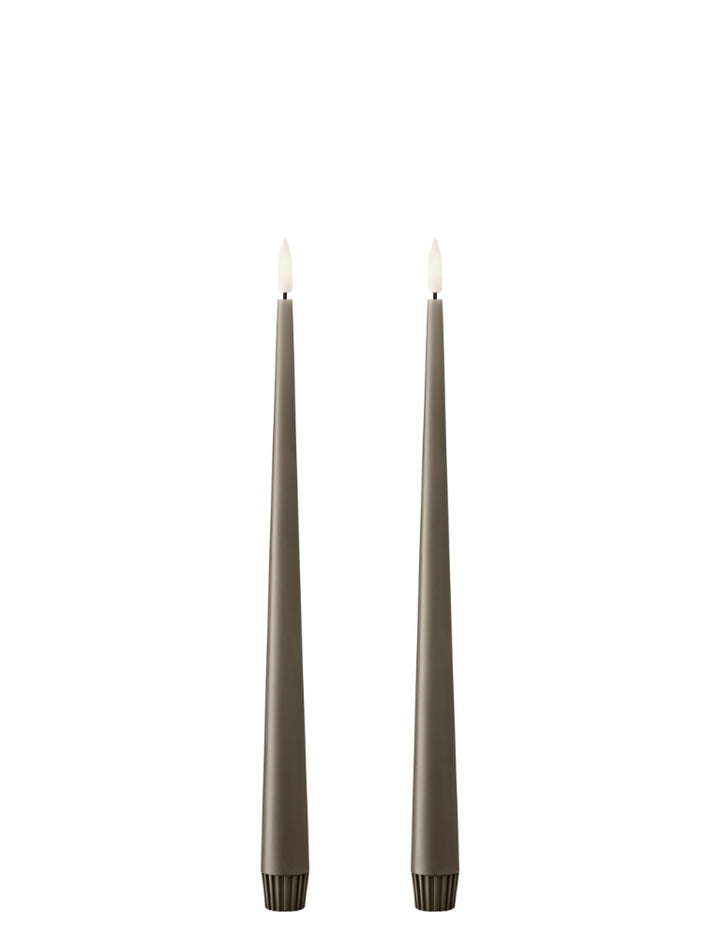 Ester & Erik LED taper candles in elegant olive green, ideal for modern decor and creating a sophisticated atmosphere.