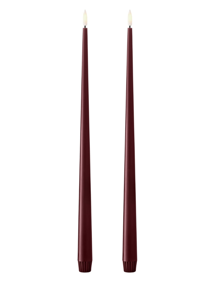 Ester & Erik LED Taper Candles in burgundy, elegant and realistic glow, perfect for modern decor.