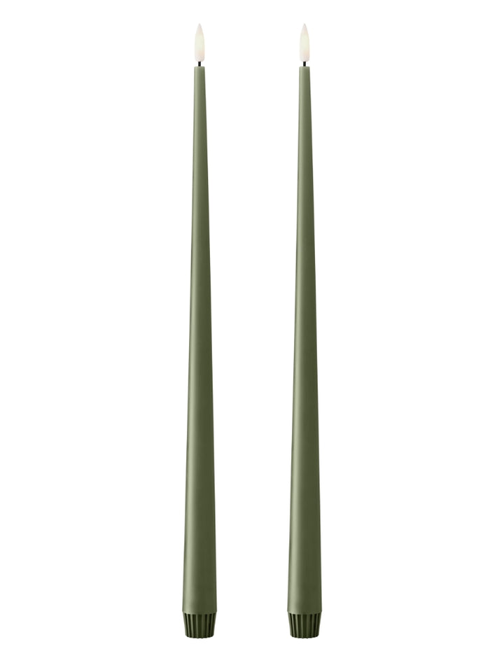 Ester & Erik LED taper candles in green, elegant design for modern interiors, creates a realistic and sophisticated glow.