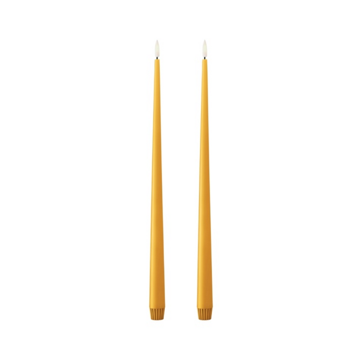 Ester & Erik LED taper candles in vibrant yellow, elegant and realistic glow for modern decor.