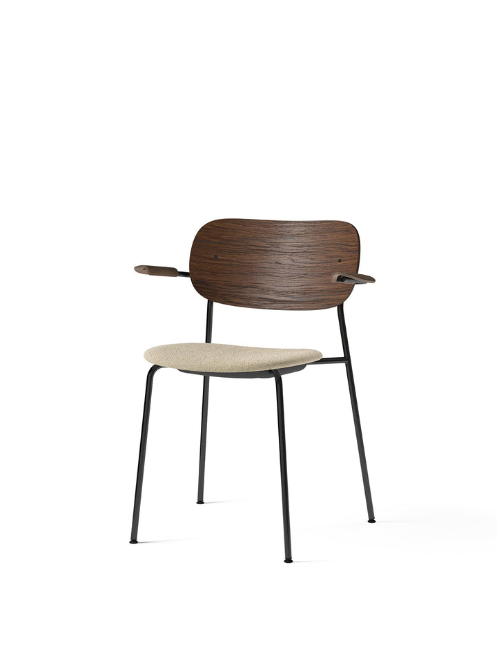 Co Dining Chair, upholstered seat with armrest, Black Frame by Audo Copenhagen - Drawing on The Office Group’s extensive knowledge of workplace needs, the Co Chair pairs a lightweight, sleek profile with great seating comfort – and the option to stack up