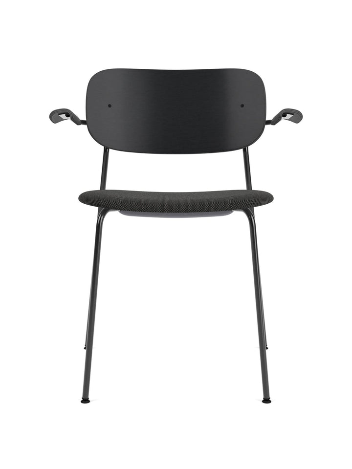 Co Dining Chair, upholstered seat with armrest, Black Frame by Audo Copenhagen - Drawing on The Office Group’s extensive knowledge of workplace needs, the Co Chair pairs a lightweight, sleek profile with great seating comfort – and the option to stack up