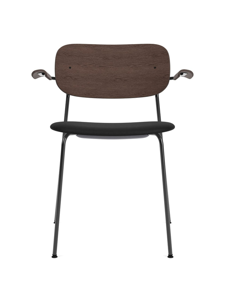 Co Dining Chair, upholstered seat with armrest, Black Frame by Audo Copenhagen - Drawing on The Office Group’s extensive knowledge of workplace needs, the Co Chair pairs a lightweight, sleek profile with great seating comfort – and the option to stack up