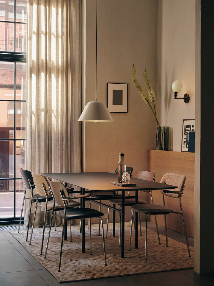Co Dining Chair, upholstered seat with armrest, Black Frame by Audo Copenhagen - Drawing on The Office Group’s extensive knowledge of workplace needs, the Co Chair pairs a lightweight, sleek profile with great seating comfort – and the option to stack up