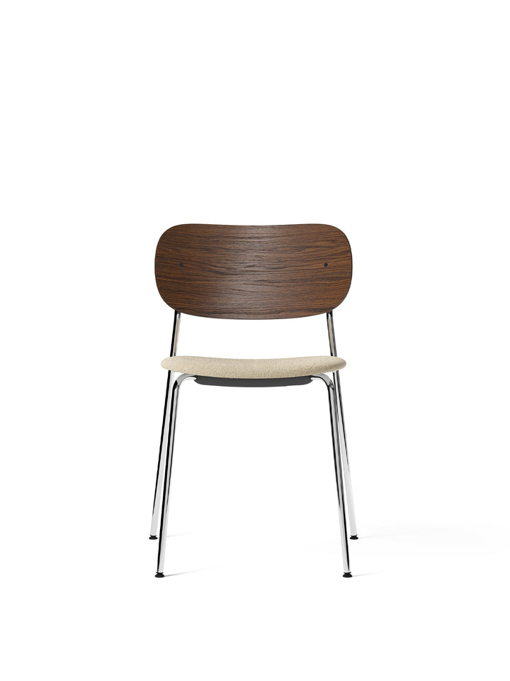 Co Dining Chair, upholstered seat, Chrome by Audo Copenhagen - Drawing on The Office Group’s extensive knowledge of workplace needs, the Co Dining Chair pairs a lightweight, sleek profile with great seating comfort – and the option to stack up to 10 chair