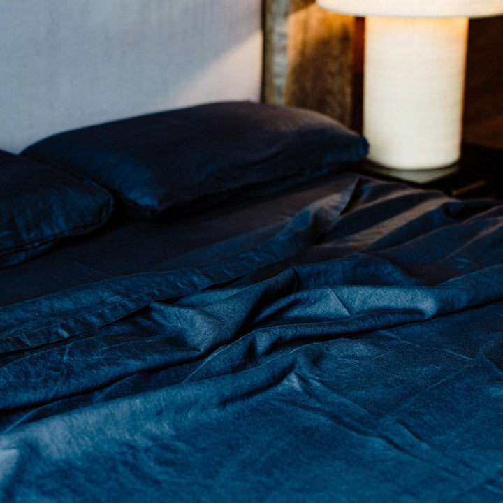 French Linen Flat Sheet - Midnight