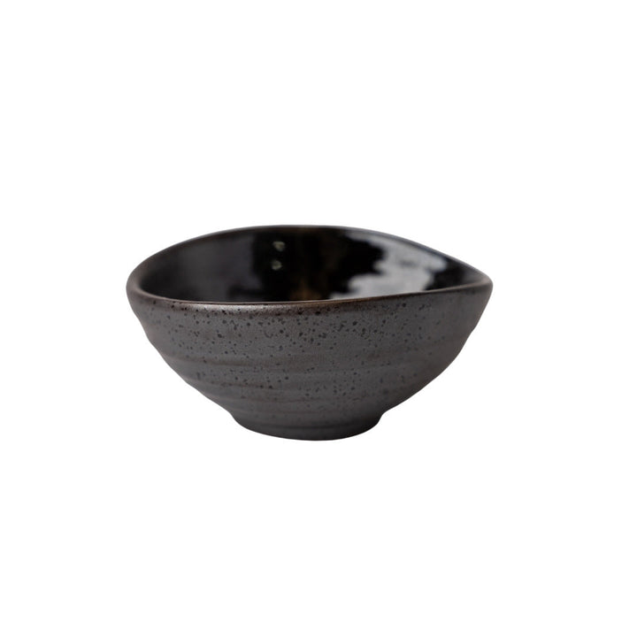 Small 11cm egg-shaped bowl in metallic black glaze, made of earthenware, dishwasher safe, artisan crafted.