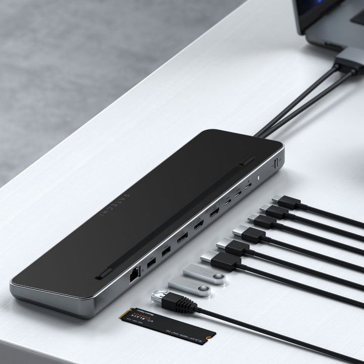 Satechi Dual Dock Stand (Space Grey) Elevate your setup and boost your computer’s performance with the new Dual Dock Stand - a Docking Station with NVMe SSD Enclosure. Designed for both business and creative professionals, this dual dock will transform yo