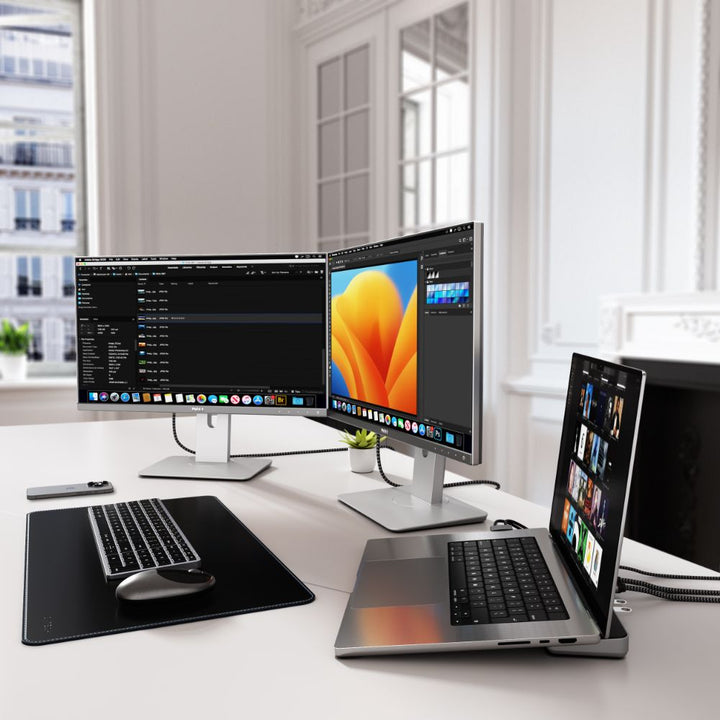 Satechi Dual Dock Stand (Space Grey) Elevate your setup and boost your computer’s performance with the new Dual Dock Stand - a Docking Station with NVMe SSD Enclosure. Designed for both business and creative professionals, this dual dock will transform yo
