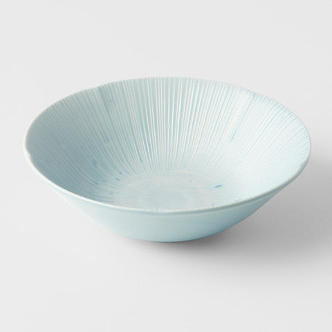 Ice blue 17cm bowl with radial texture, ideal for serving soup or salad, adding elegance to your table setting.