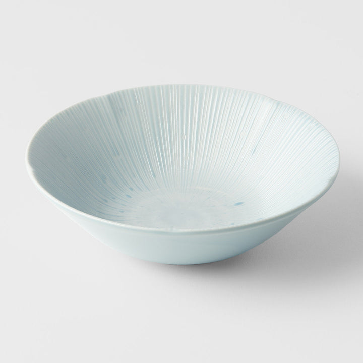 Ice blue 17cm bowl with radial texture, perfect for soups and salads, enhancing any table setting.