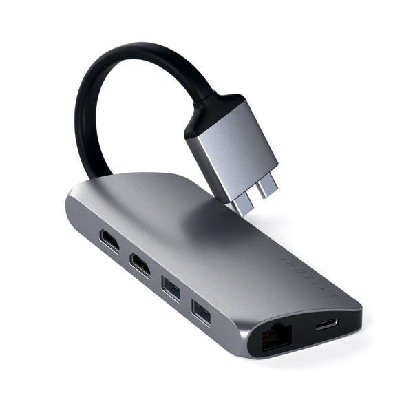Satechi USB-C Dual Multimedia Adapter Engineered as Satechi's most powerful adapter to date, the Satechi USB-C Dual Multimedia Adapter is your all-in-one solution to connect all your peripherals. Featuring a patent-pending dual-connector design, the Dual