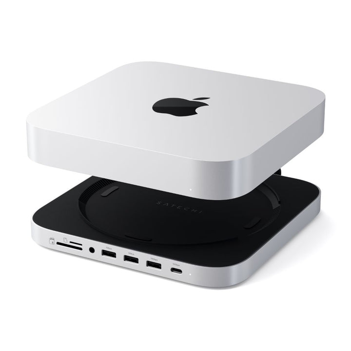 Satechi Stand & Hub for Mac Mini/Studio with NVME SSD Enclosure (Silver) Expand your connectivity options over a single cable with the Satechi Stand & Hub for Mac Mini/Studio with NVMe SSD Enclosure. Designed to complement Mac Mini and Mac Studio, this co