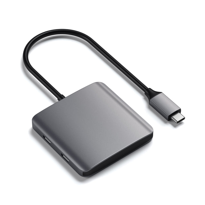 Satechi Aluminium 4 Port USB-C Hub (Space Grey) Expand your data capabilities with the Satechi 4-Port USB-C Hub, featuring four USB-C ports to easily back up, transfer, or copy files to and from your USB-C host device. With its sleek aluminium finish and