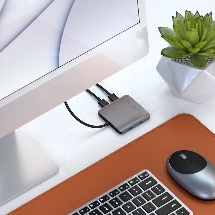 Satechi Aluminium 4 Port USB-C Hub (Space Grey) Expand your data capabilities with the Satechi 4-Port USB-C Hub, featuring four USB-C ports to easily back up, transfer, or copy files to and from your USB-C host device. With its sleek aluminium finish and