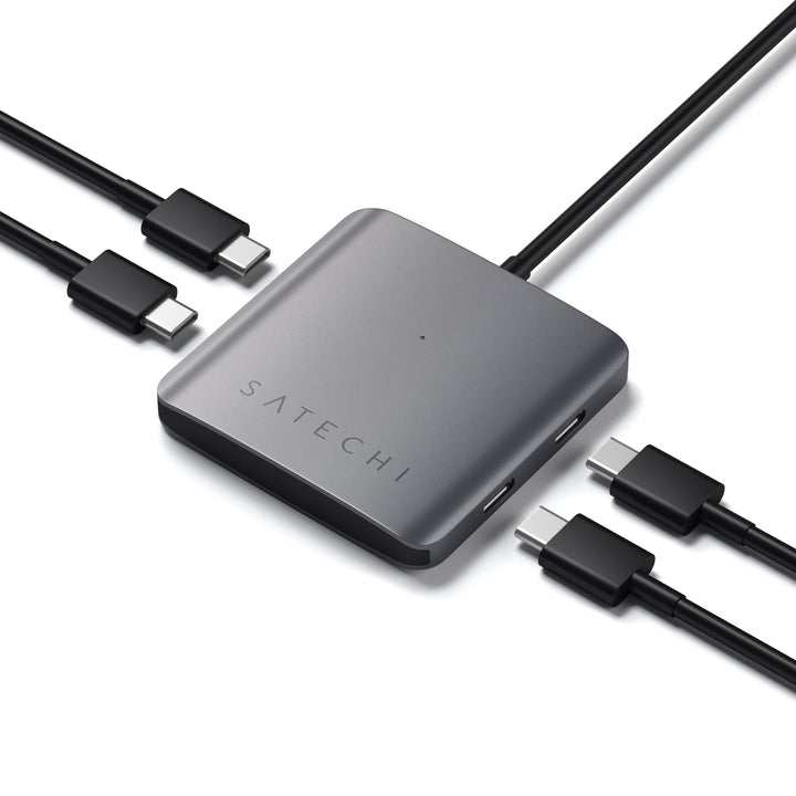 Satechi Aluminium 4 Port USB-C Hub (Space Grey) Expand your data capabilities with the Satechi 4-Port USB-C Hub, featuring four USB-C ports to easily back up, transfer, or copy files to and from your USB-C host device. With its sleek aluminium finish and