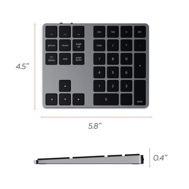 Satechi Bluetooth Extended Keypad Expand your keyboard with the Satechi Bluetooth Extended Keypad. Featuring a full number pad, navigational arrows, and convenient Mac OS shortcut keys, the Bluetooth Extended Keypad restores the functionality of a desktop