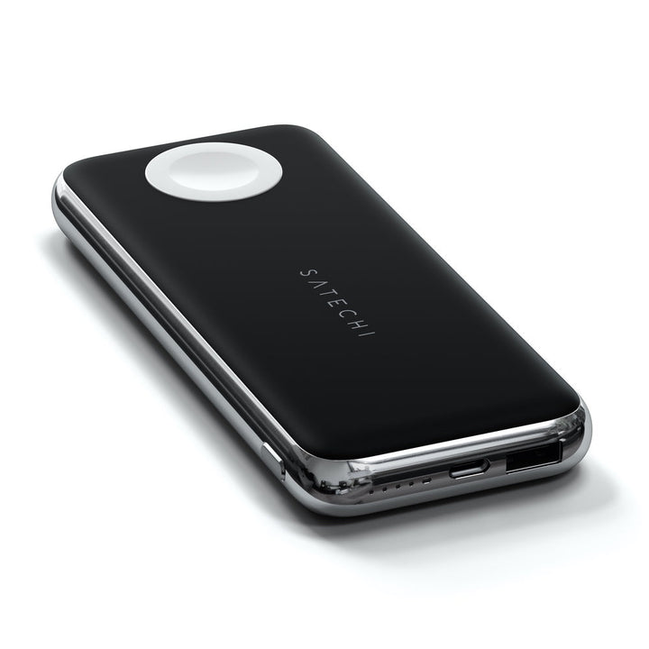 Satechi Quatro Wireless Power Bank (10000mAh) Experience the convenience of wireless charging on-the-go with the Satechi Quatro Wireless Power Bank - 10000 mAh. Combining the best of both portable and wireless charging, the Quatro Power Bank features a Qi