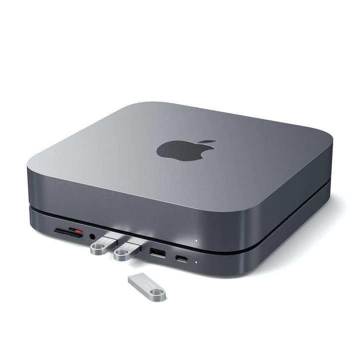 Satechi Aluminium Stand and Hub for Mac Mini/Mac Studio First of its kind, the USB-C Aluminium Stand & Hub elevates and transforms your Mac Mini/Mac Studio into a powerful, surprisingly compact workstation. Equipped with a USB-C data port, three USB-A 3.0