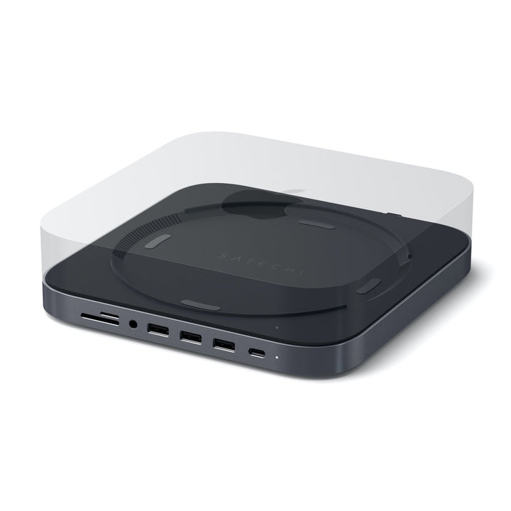 Satechi Aluminium Stand and Hub for Mac Mini/Mac Studio First of its kind, the USB-C Aluminium Stand & Hub elevates and transforms your Mac Mini/Mac Studio into a powerful, surprisingly compact workstation. Equipped with a USB-C data port, three USB-A 3.0
