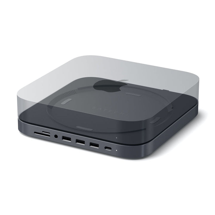 Satechi Aluminium Stand and Hub for Mac Mini/Mac Studio First of its kind, the USB-C Aluminium Stand & Hub elevates and transforms your Mac Mini/Mac Studio into a powerful, surprisingly compact workstation. Equipped with a USB-C data port, three USB-A 3.0