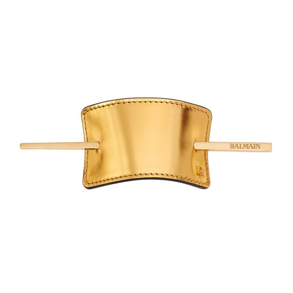 Balmain Luxury Hair Barrette Gold Leather