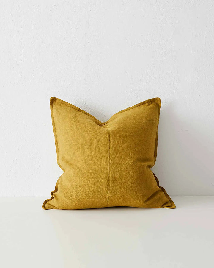 Como Moss Mustard Yellow Linen Cushion - Stylish Comfort Add warmth and style with Como Moss, a premium mustard yellow linen cushion crafted from stonewashed European linen.