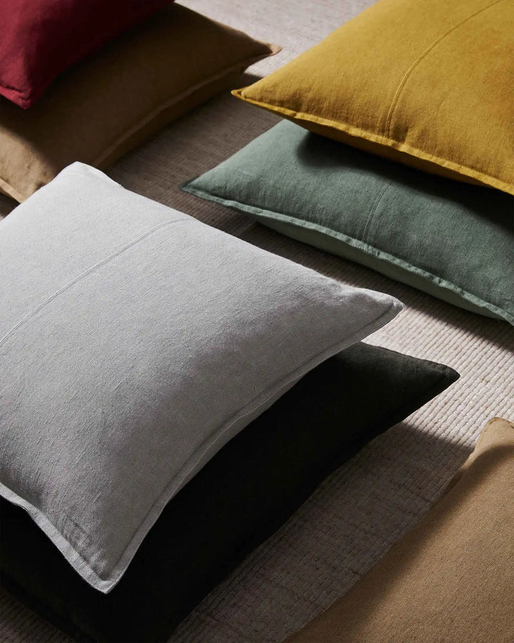 Como Moss Mustard Yellow Linen Cushion - Stylish Comfort Add warmth and style with Como Moss, a premium mustard yellow linen cushion crafted from stonewashed European linen.