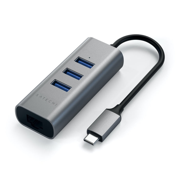 Satechi USB-C 2-in-1 USB 3. 3-Port Hub & Ethernet High-speed networking solution for Type-C devices USB Type-C connector 3x USB Type-A ports for your favourite devices Ethernet port supporting 10/100/1000Mbps LED light for power indication Sleek compact a