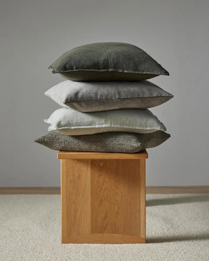 Como Laurel Cushion – Soft Eucalyptus Green-Grey Discover the calming Como Laurel cushion, crafted from premium European linen for a soft and stylish addition to your decor.