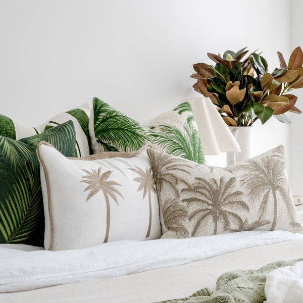 Sand Dune Palms 30x50 - 100% Cotton Printed Design Discover the Sand Dune Palms 30x50, a stunning printed 100% cotton masterpiece with a knife edge finish.