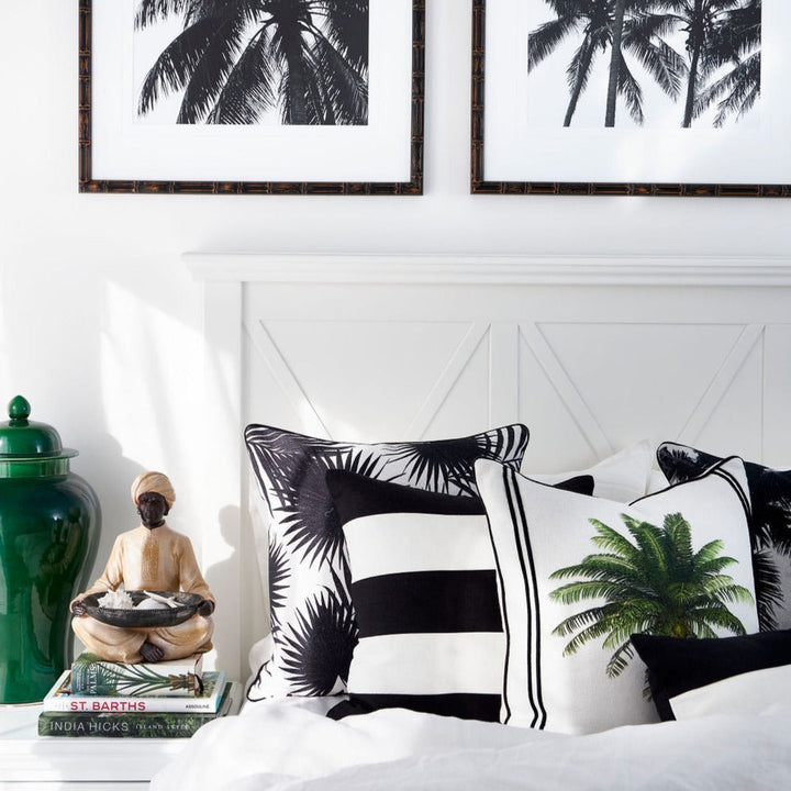Bahama Palm 50x50 Indulge in luxury with the 100% cotton Bahama Palm 50x50. Its delicate printed design, intricate appliques, and intricate piping create a truly exquisite look and feel.
