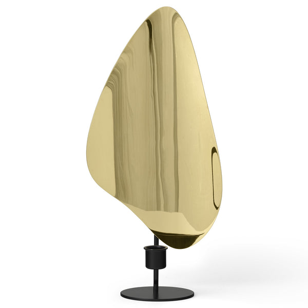 Flambeau Table Candle Holder by Audo Copenhagen - Inspired by French modernist lighting fixtures and designed to resemble a flickering flame, Flambeau is a sculptural design with playful presence. The metal backplate magnifies and reflects candlelight to